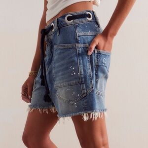Free People Blue Jean Shorts with Frayed Hem